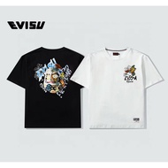 EVISU/God of Fortune/2026 Classic Round Neck Short-Sleeved T-Shirt Men Women New Style Two-Line Base