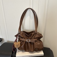 Solid Color High-value Retro Fashion Design High-value Flowing Pleated Shoulder Bag