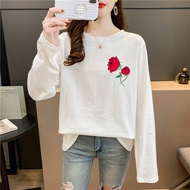 Rose【 M-3XL 10 Color 】 Plus Size Korean Long Sleeve T-shirt Blouse Baju Women Autumn Summer Loose Oversized Printing Lengan Panjang Perempuan Tshirt Shirt Cloth Kemeja Labuh Viral Bigsize Ulzzang Unisex Winter Tops Clothes Clothing 1244