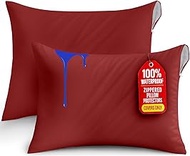 Utopia Bedding Waterproof Pillow Protector Zippered (2 Pack) Queen Red – Bed Bug Pillow Encasement 2