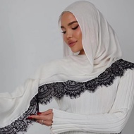 180*70cm Fashionable Patchwork Lace Scarf, Pure Color, Made of Breathable Human Cotton, with A Heads