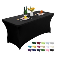 ผ้าคลุมโต๊ะผ้าสแปนเด็กซ์ผ้ายืด4/6FT สีดำ/ขาวล้างทำความสะอาดได้ผ้าปูโต๊ะสากลเหมาะสำหรับงานเลี้ยงงานแต่งงานงานค็อกเทล