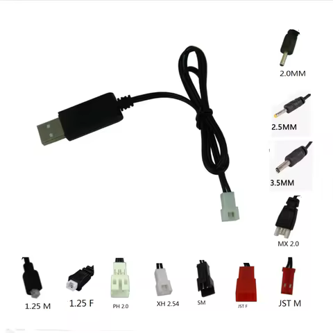 3.7V USB Charging Cable JST SM 1.25 2.0 2.5 3.5 MX2.0 Plug Lithium Battery Charger for RC Aircraft H