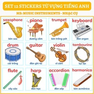 SET OF 12 STICKERS - MUSIC INSTRUMENTS MUSIC INSTRUMENTS THEME