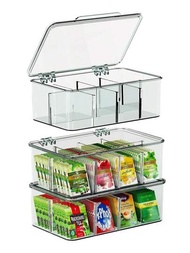1 件帶蓋透明茶包收納盒,廚房塑膠分隔收納盒,櫥櫃,多功能節省空間收納盒。