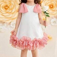 Young Girl Elegant Big Bowknot Decor Ruffle Hem Sleeveless A-Line Lace Dress,Gorgeous Princess, Form