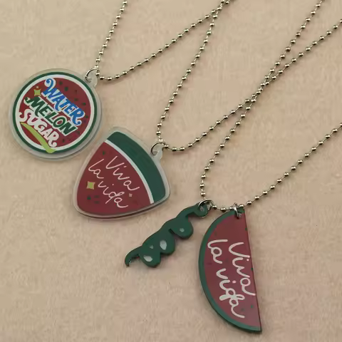 TV Twinkling Watermelon Cosplay Shining Watermelon Guitar Pick Props Choker Two-sided Pendant Neckla