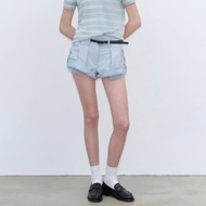 灰藍色 時髦俏皮工裝休閒寬鬆翻邊造型短褲