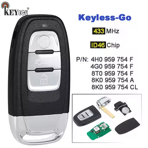 KEYECU 433MHz ID46 8K0 959 754 A / CL 4H0 959754F / 4G0959754F / 8T0 959 754 F Keyless-Go Remote Key