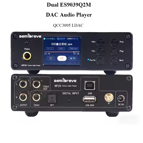 Dual ES9039Q2M HiFi Audio Decoder DSD256 384K/24Bit Lossless Bluetooth 5.4 QCC3095 XMOS316 USB Coaxi