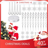 10Pcs Christmas Snowflake Ornaments 2 Roll Rope Acrylic Christmas Tree Pendant Transparent 3D Snowfl