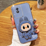 VRQR Labubu Casing for Vivo Y02 Y02A Y02T V2254 Rotating Bracket with Mirror Soft Shell