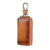 กระเป๋าหนังแท้สำหรับใส่พวงกุญแจกระเป๋าใส่ของทรงม้ามีซิปคู่กระเป๋าสตางค์หนังเครซี่ใหม่