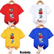 ( Km ) T-shirt for little girl, bear wearing red blue hat.AL32.