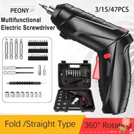 PEONYSG 3/15/47PCS 3.6v Electric Screwdriver Kit, Portable Power Tool Screw Removal Rechargeable Cor