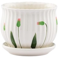 Napco Vintage Cottage Ceramic Planter With Drainage &Amp; Saucer – White Ribbed Flower Pot With Pink