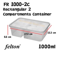 (1000ml)Microwavable Rectangular 2 Compartment Container FR1000-2C (50set±) Disposable Plastic Food 