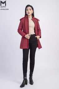 Áo phao dáng dài trần ô vuông có mũ