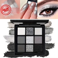 9 Color Portable Eyeshadow Palette Waterproof Pigmented 7.2g Shiny Black Makeup Dark U4v4