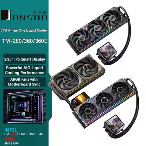 JONSBO TM Series AIO Water Cooler 360/280mm 3.95" IPS Screen CPU Liquid Cooler ARGB Fans Magnetic Di