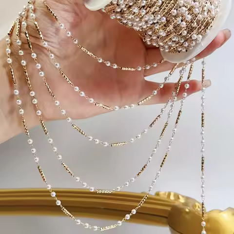 0.5/1/2M Copper Tube Pearl Chain Retro DIY Hair Accessories Clothing Tassel Chain Jewelry Making Acc