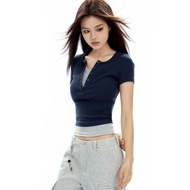 APEA American Style V-neck Top - Women's Summer Fashion Two-Piece Slim Fit