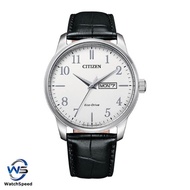 Citizen Eco-Drive BM8550-14A BM8550 White Analog Black Leather Minimalist Mens Watch
