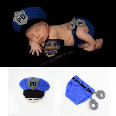 PD Security Suit Baby Photography Clothing for Boys Shooting Handmade Knit Newborn Photography Acces