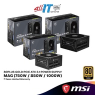 MSI MAG A750GLS / A850GLS / A1000GLS 80 PLUS GOLD PCIe 5.1 ATX 3.1 Full Modular Power Supply (750W /