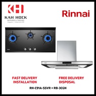 RINNAI RH-C91A-SSVR CHIMNEY HOOD + RB-3CGN 3 INNER BURNER BUILT-IN HOB BUNDLE