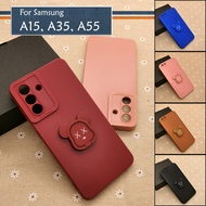 Samsung Galaxy A35 A55 A15 4G 5G Plain DIY Bear Stand I-Ring Back Case TPU Soft Cover Casing Mobile