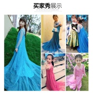 Frozen Elsa Blue White Dress with Cloak Sequined Gown For Kids Girl Princess Anna Chirstmas Halloween Girls Cosplay Costume