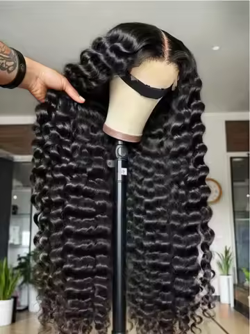 Black Color 13X4x1 HD Lace Frontal Synthetic Wig Ponytail Jerry Curly Preplucked Cosplay Daily Party