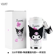 Hello Kitty ร่วมแบรนด์ถ้วยกาแฟใหม่ Kuromi ขวดน้ำพร้อมถ้วยฟาง Sanrio Sanrio Water Water Bottle