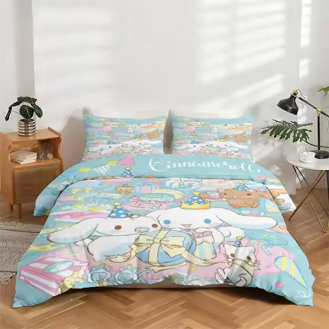 3-Piece High-Definition Digital Print Bedding Set, Chikawa×Sanrio Cartoon Pattern Duvet Cover Set, L