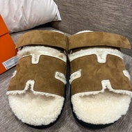 愛馬仕hermes chypre 二舅拖鞋 涼鞋 男款 麂皮 棕色 全新尺寸39.5