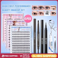 6PCS Fishtail False Eyelashes Set lash cluster False Eyelashes With Glue Self-adhesive glue free +