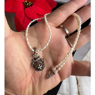 Necklace set with real pearl pendant, rice and freshwater, 2.5 mm long, 43 cm long, 925 silver face 