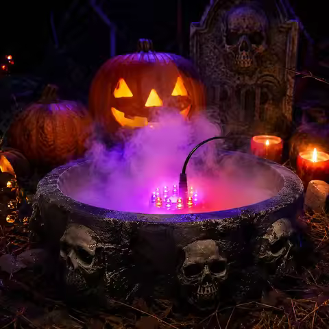 Halloween Smoke Fog Machine,Mini LED Pumpkin Light,Fogger Water Fountain Pond Fog Machine,Halloween 