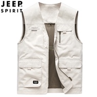 เสื้อกั๊ก JEEP SPIRIT ของผู้ชายเสื้อกั๊กผ้าฝ้ายใหม่เสื้อกั๊กเสื้อผ้าทำงานมีกระเป๋าหลายช่องสำหรับสันท