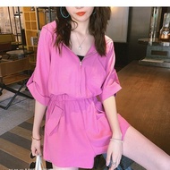 High Waist 2024 Loose Summer Jumpsuit Korean Version Suit Hooded Small Women Shorts Jumpsuit Casual