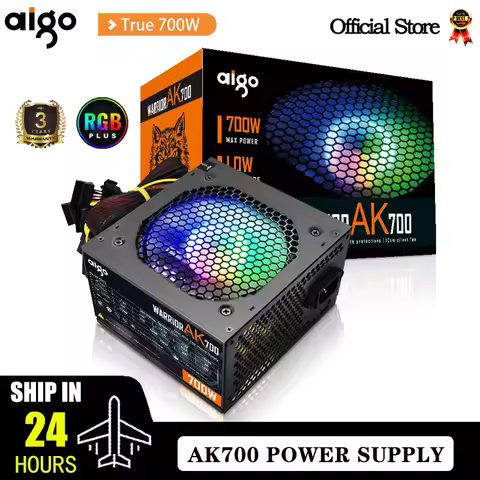 Aigo AK 700W PC PSU Power Supply Unit Black Gaming Quiet 120mm RGB Fan 24pin 12V ATX Desktop Compute