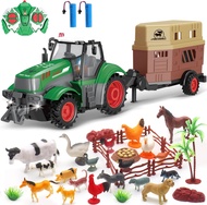 fisca Remote Control Tactor Toy Set & 33PSC Farm Vehicle Playset - Animal Figurines 2.4GHz 1/24 Scal