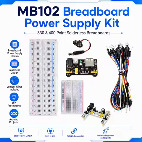 MB102 Breadboard Power Supply Module + MB-102 830/400 Points Solderless Breadboard Kit with 65 Flexi