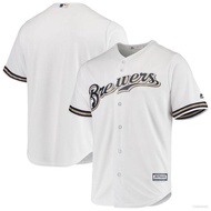 cl32 MLB Milwaukee Brewers Majestic White Home Button-Down Jersey Baseball Tshirts Sports Tops Plus Size 32cl