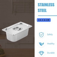 M02 Supple Food Pan Stainless Steel Buffet Food Container With Lid 1/4x6cm Gn-201 Silver V