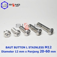 Bolt Button L M12 Stainless 304 A2-70