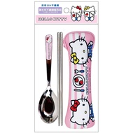 Hello Kitty 潛水布不鏽鋼餐具組-粉