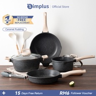 Simplus Cookware Set 4 Pieces  Non-Stick Maifan Stone Pots Frying Pan Wok Pan Sauce Pot Milk pot