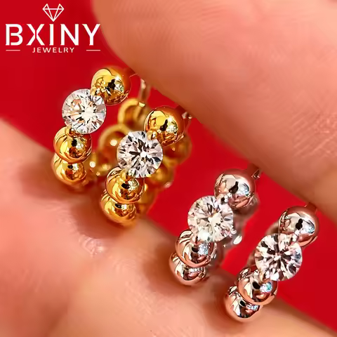 BXINY 0.3CT Moissanite Dainty Earrings 925 Sterling Silver Huggie Hoop Diamond Ear Studs for Women G